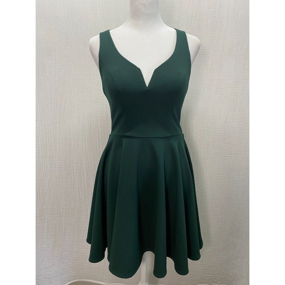 B Dalin Dark Green Fit & Flare Dress Size 3/4 Cut Out Back Sleeveless